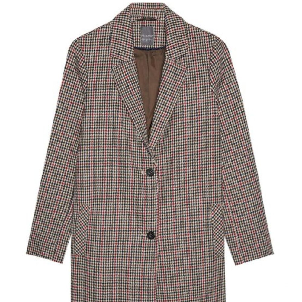 Plaid Duster Length Coat in Brown Beige Dark Red